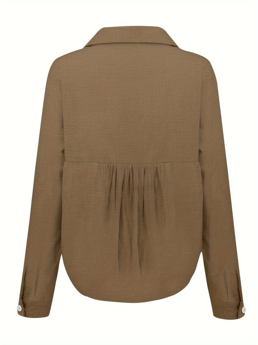 Women's Relaxed-Fit Long-Sleeve Linen Blouse Button-Down Top