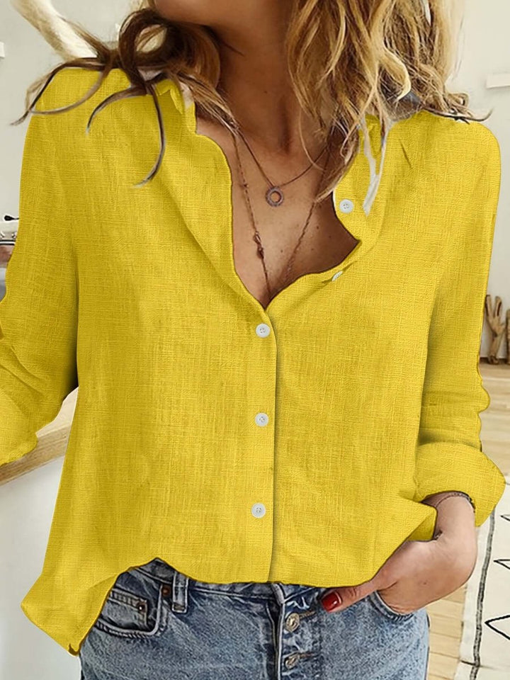 Women's Relaxed-Fit Long-Sleeve Linen Blouse Button-Down Top