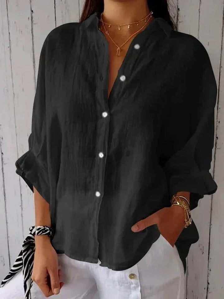 Women's Relaxed-Fit Long-Sleeve Linen Blouse Button-Up Shirt