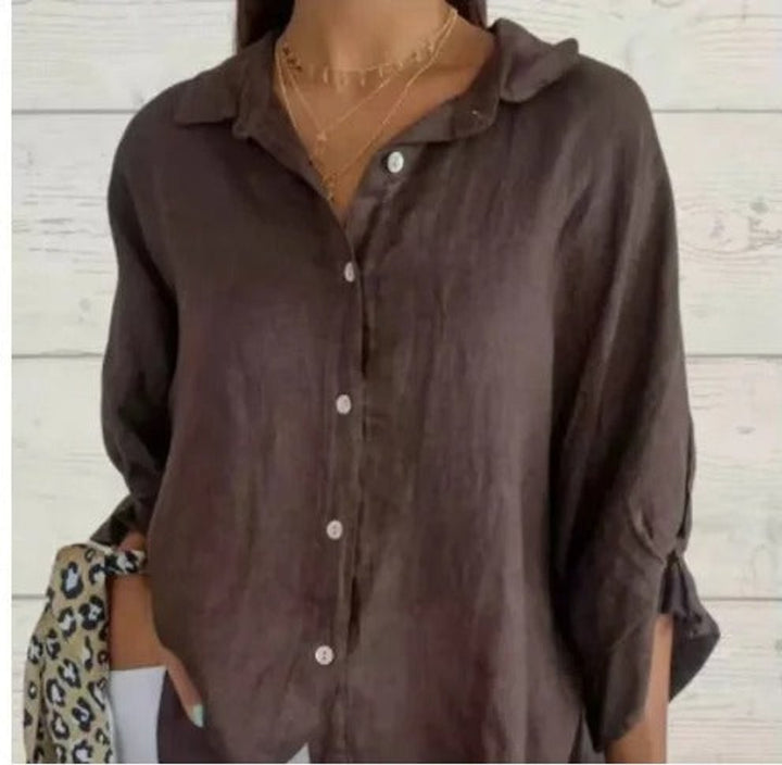 Women's Relaxed-Fit Long-Sleeve Linen Blouse Button-Up Shirt