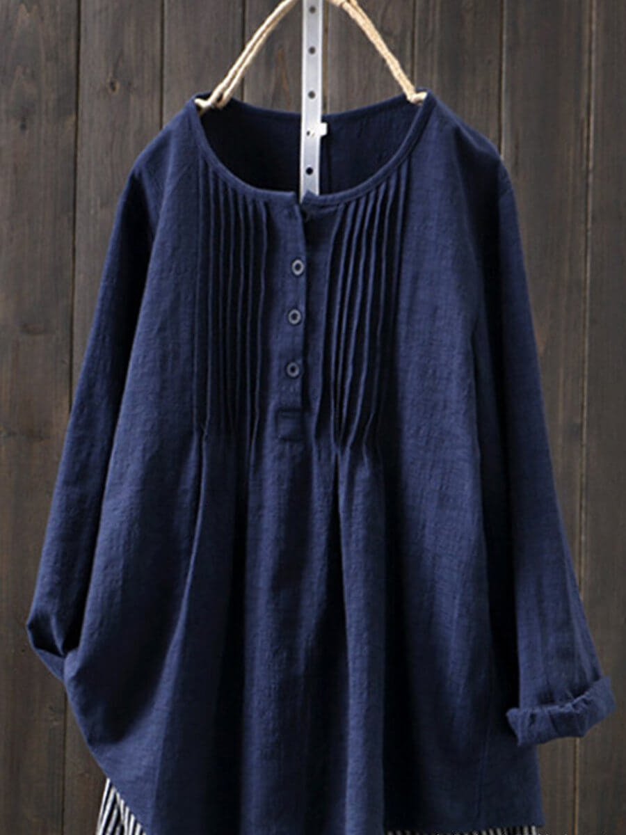 Women's Relaxed-Fit Pintuck Vintage Blouse Long-Sleeve Linen Top