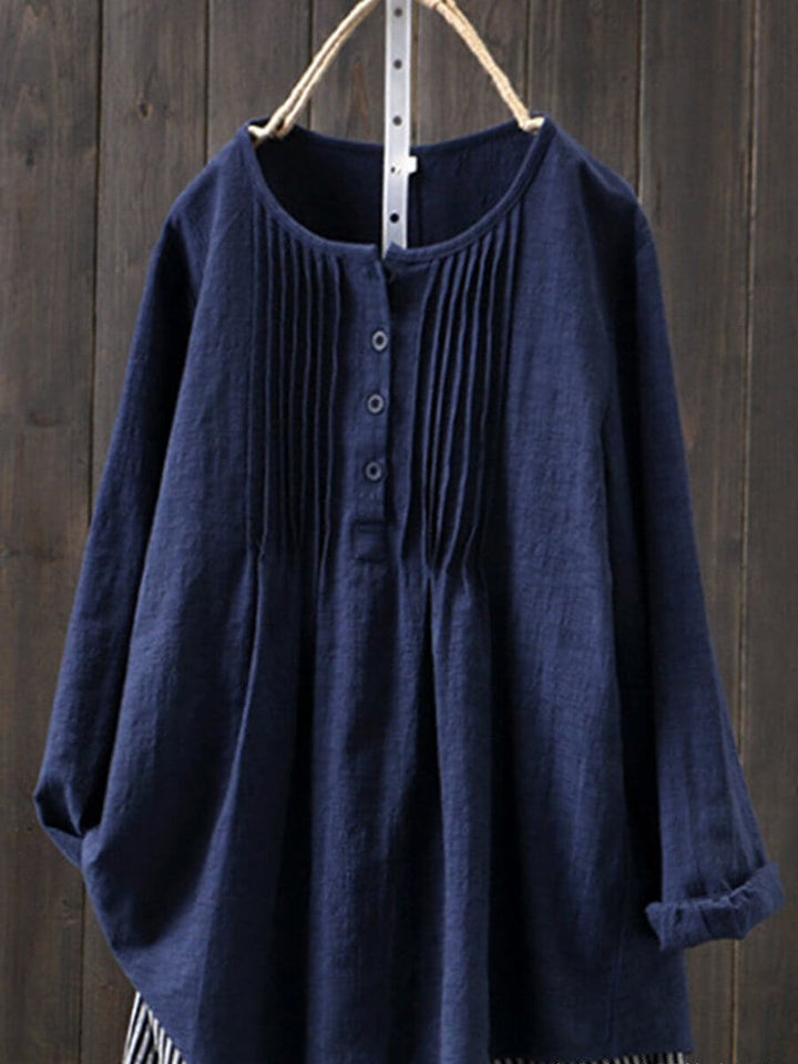 Women's Relaxed-Fit Pintuck Vintage Blouse Long-Sleeve Linen Top