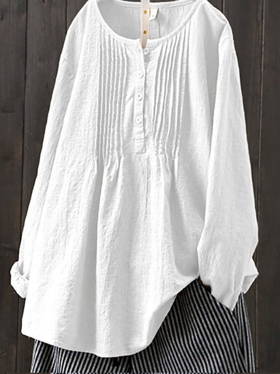 Women's Relaxed-Fit Pintuck Vintage Blouse Long-Sleeve Linen Top