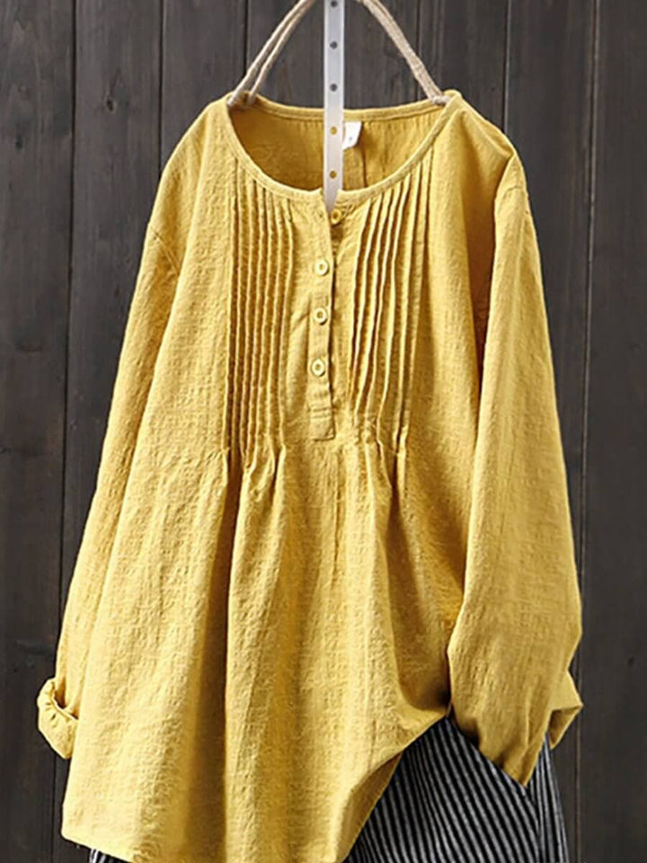 Women's Relaxed-Fit Pintuck Vintage Blouse Long-Sleeve Linen Top