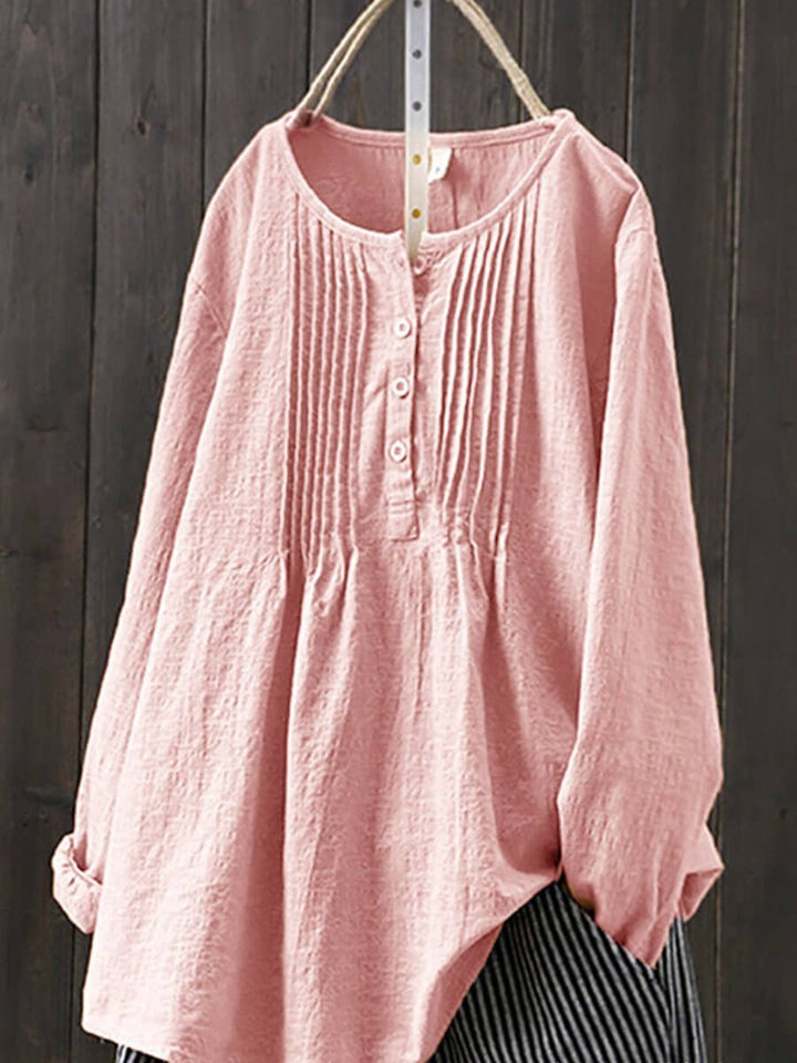 Women's Relaxed-Fit Pintuck Vintage Blouse Long-Sleeve Linen Top