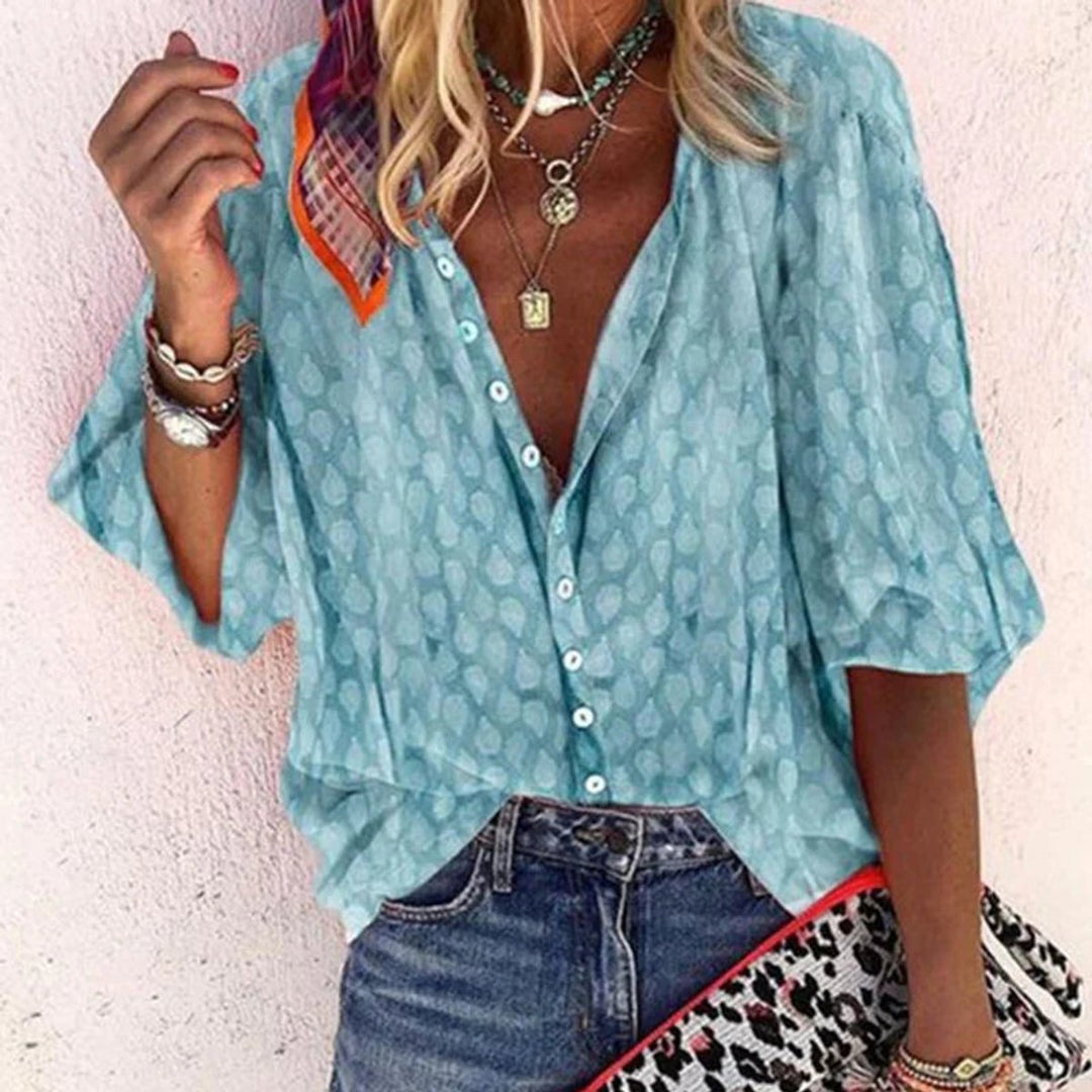 Women's Relaxed-Fit Polka-Dot Vintage Blouse Button-Down Summer Top