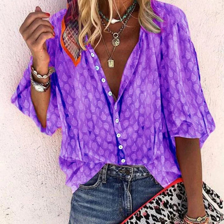 Women's Relaxed-Fit Polka-Dot Vintage Blouse Button-Down Summer Top
