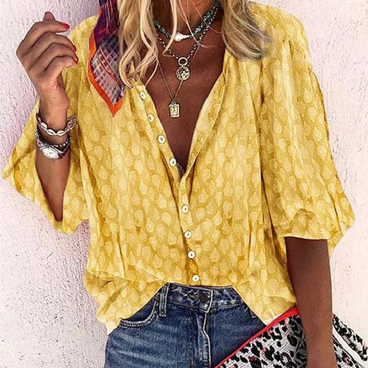 Women's Relaxed-Fit Polka-Dot Vintage Blouse Button-Down Summer Top