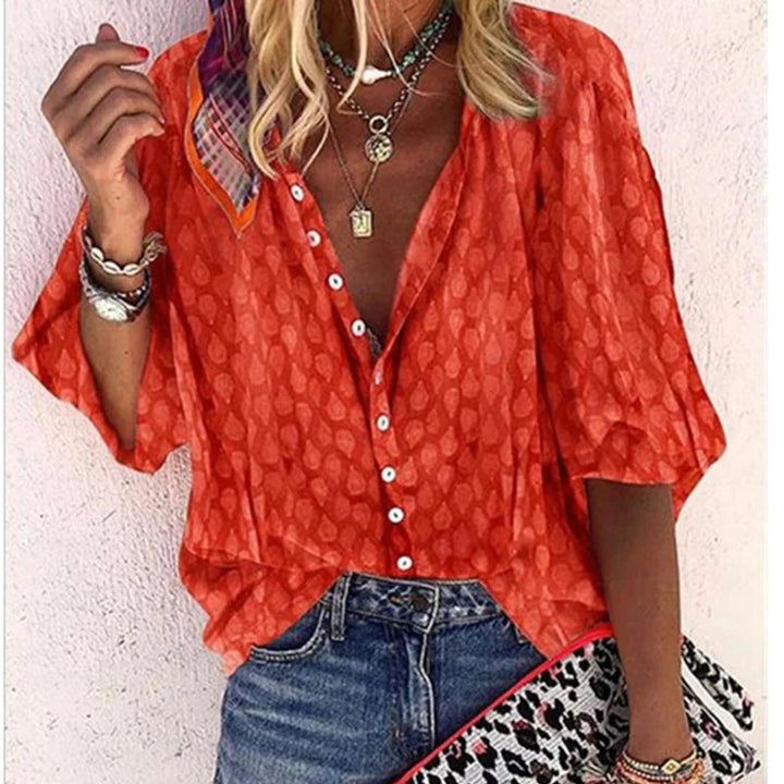 Women's Relaxed-Fit Polka-Dot Vintage Blouse Button-Down Summer Top