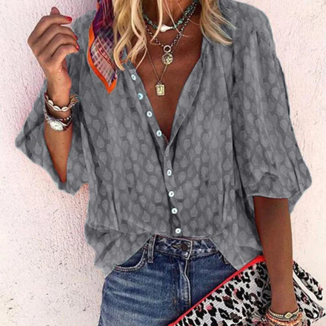 Women's Relaxed-Fit Polka-Dot Vintage Blouse Button-Down Summer Top