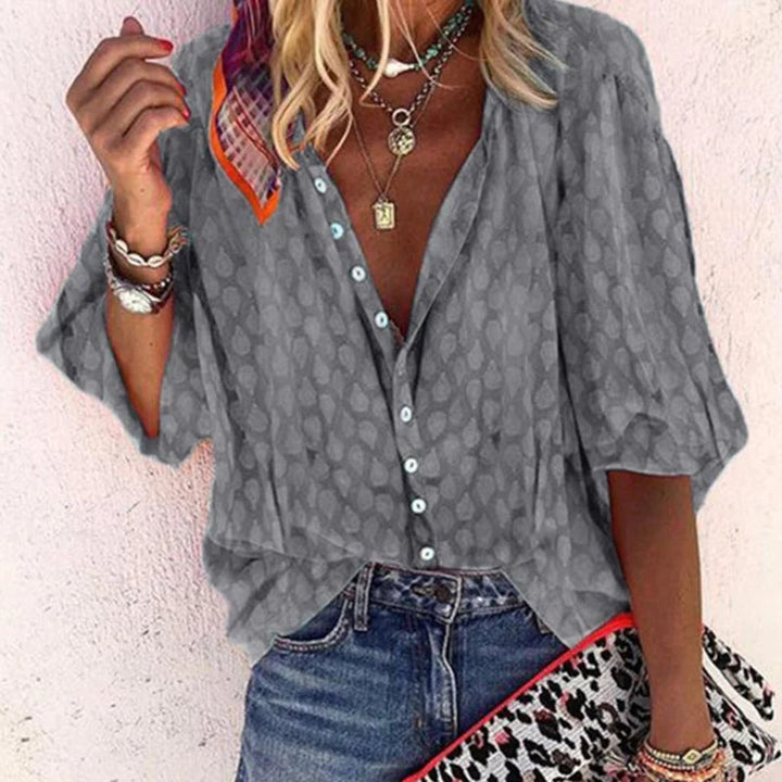 Women's Relaxed-Fit Polka-Dot Vintage Blouse Button-Down Summer Top