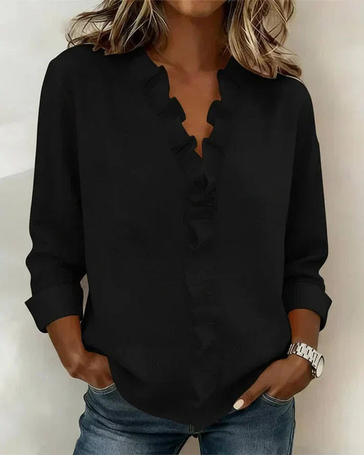 Women's Relaxed-Fit Ruffle V-Neck Long-Sleeve Blouse