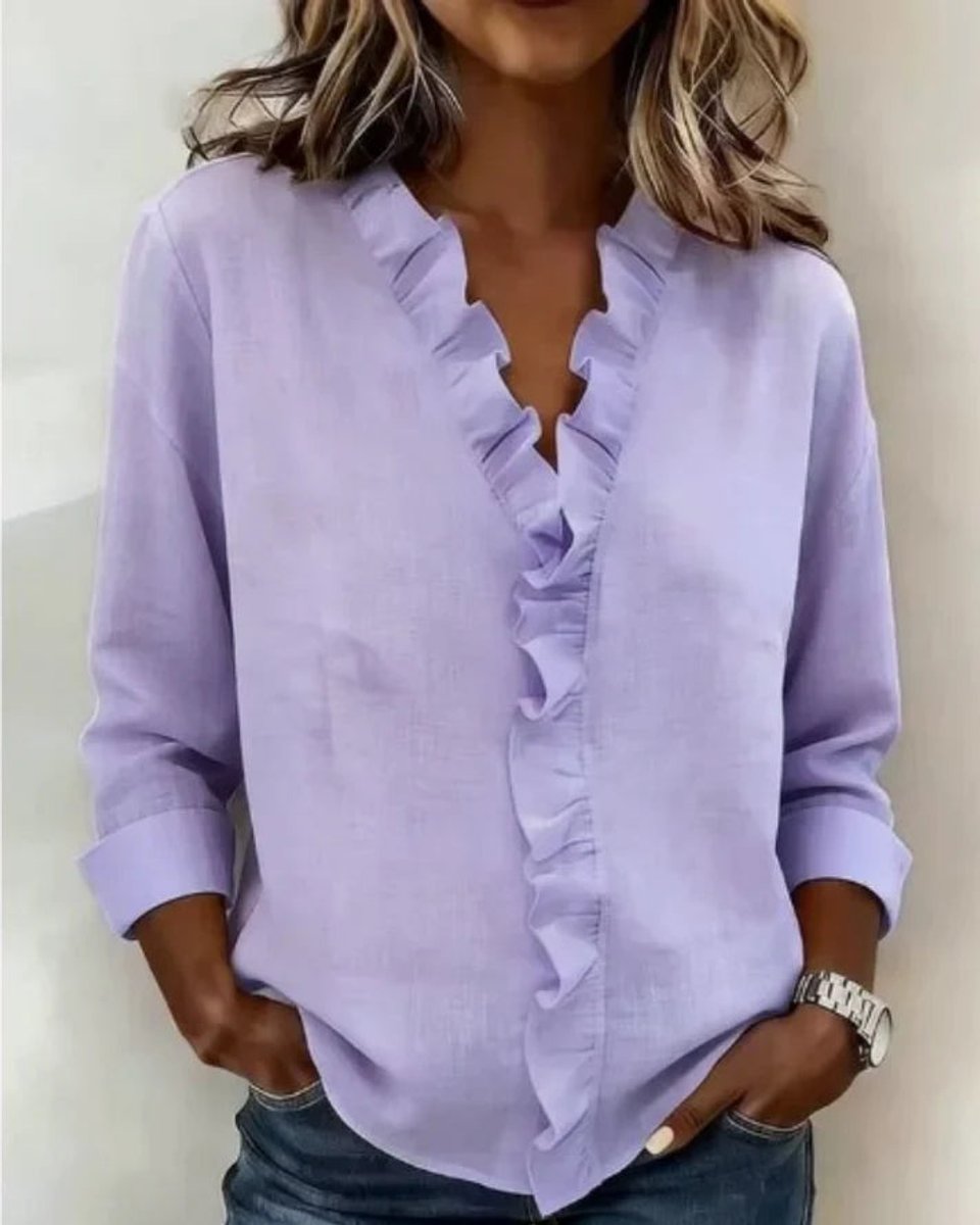 Women's Relaxed-Fit Ruffle V-Neck Long-Sleeve Blouse