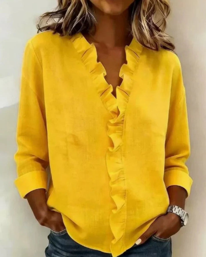 Women's Relaxed-Fit Ruffle V-Neck Long-Sleeve Blouse