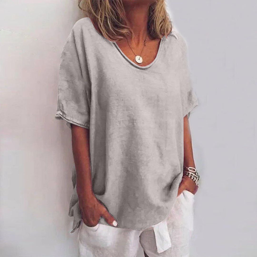 Women's Relaxed-Fit Scoop-Neck Casual Blouse Short-Sleeve Top