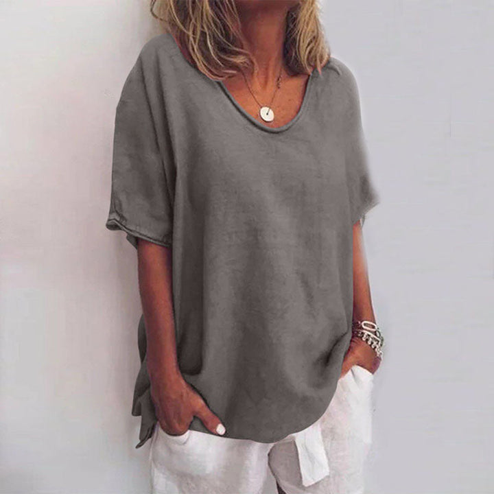 Women's Relaxed-Fit Scoop-Neck Casual Blouse Short-Sleeve Top