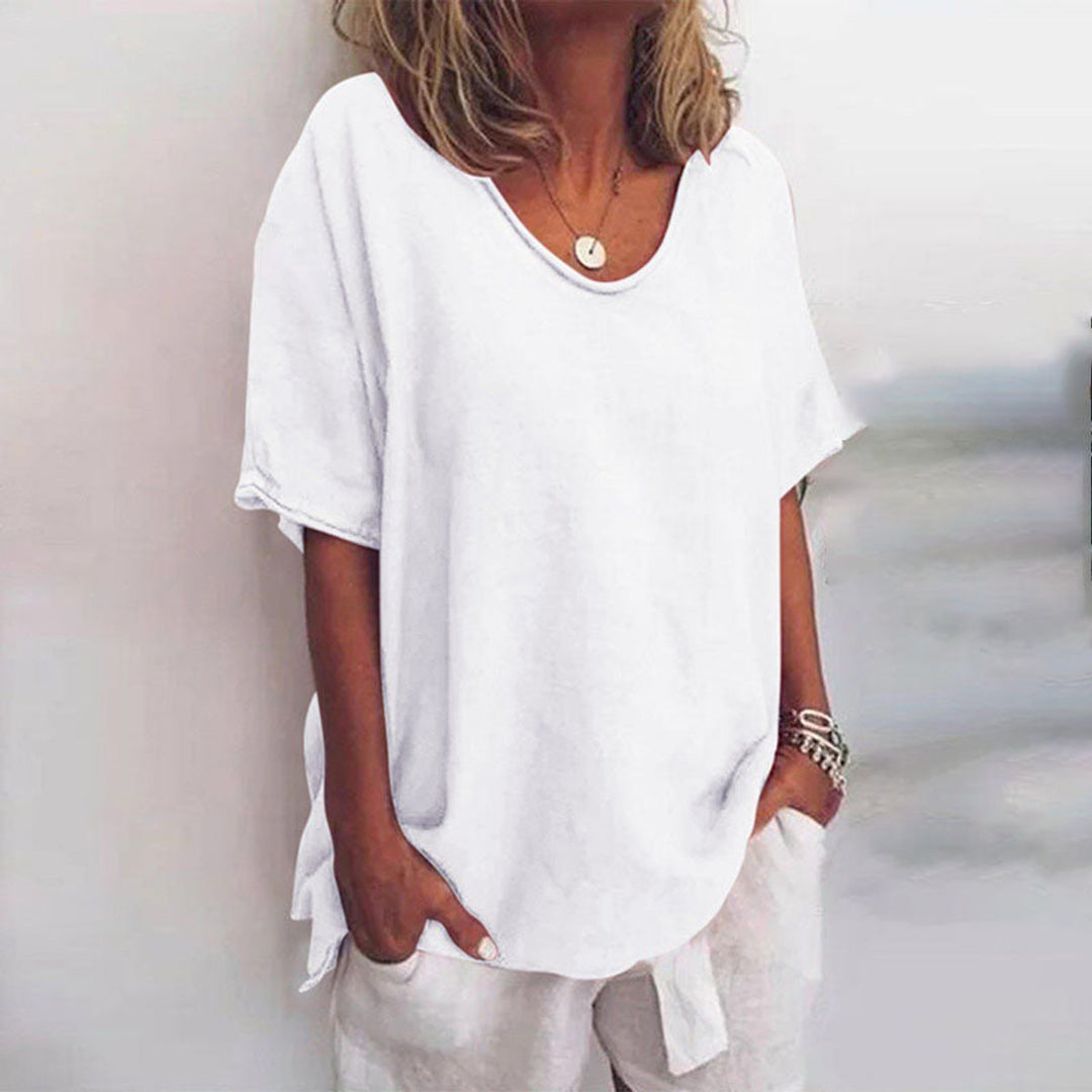 Women's Relaxed-Fit Scoop-Neck Casual Blouse Short-Sleeve Top