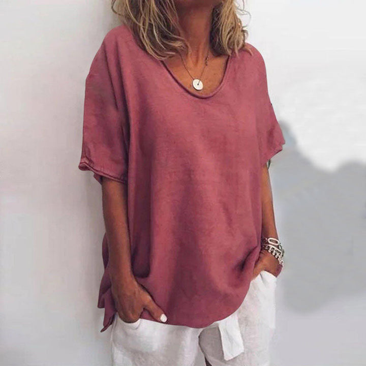 Women's Relaxed-Fit Scoop-Neck Casual Blouse Short-Sleeve Top