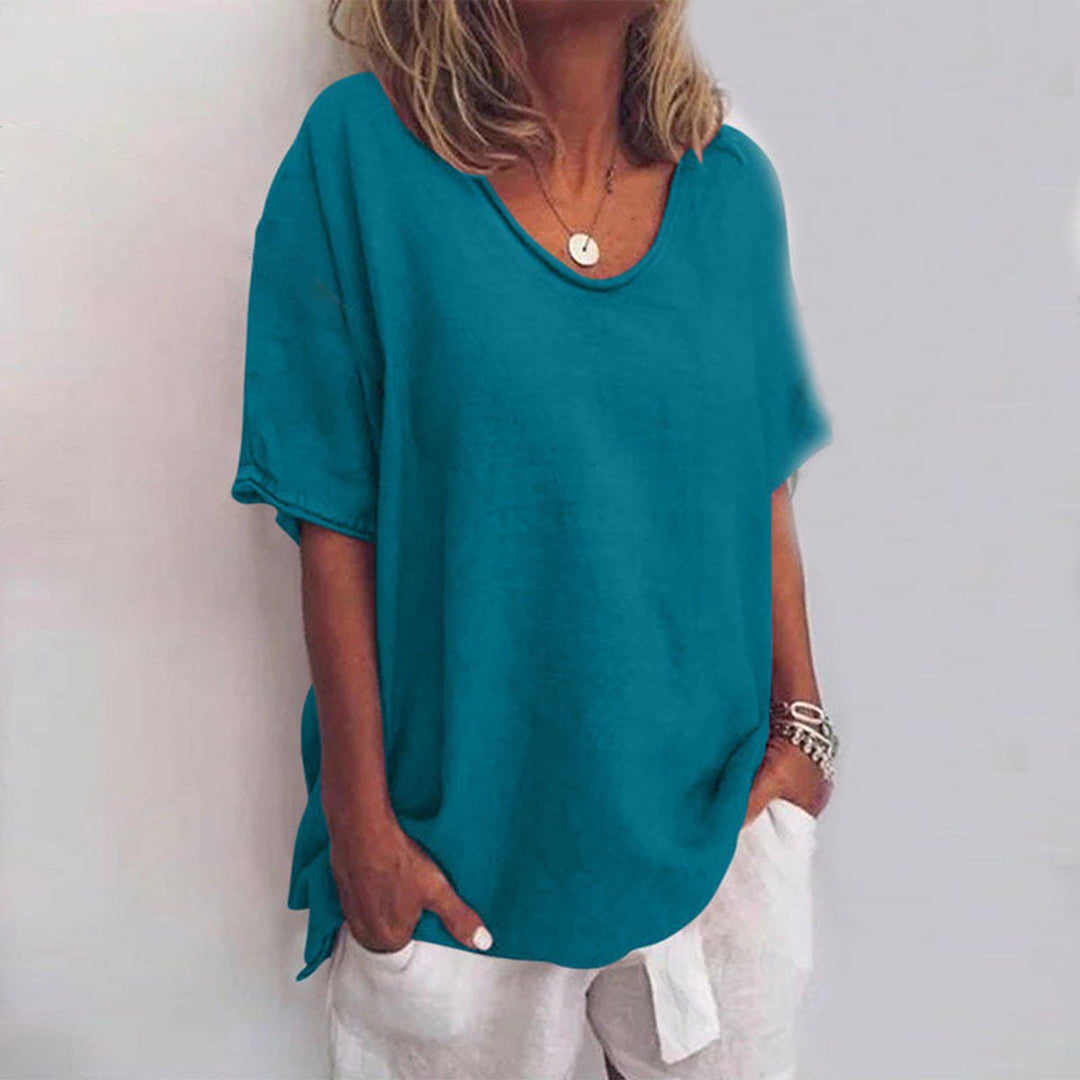 Women's Relaxed-Fit Scoop-Neck Casual Blouse Short-Sleeve Top