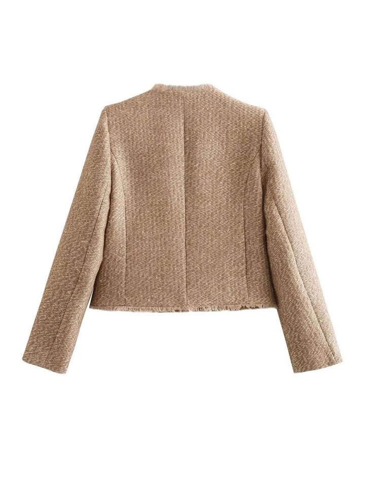 Women's Relaxed-Fit Tweed Coat Jacket Gold-Button Outerwear