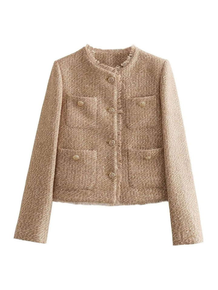 Women's Relaxed-Fit Tweed Coat Jacket Gold-Button Outerwear