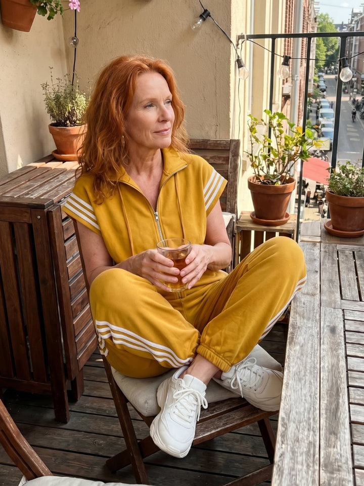 Women's Relaxed-Fit Zip-Front Stripe-Panel Everyday Jumpsuit