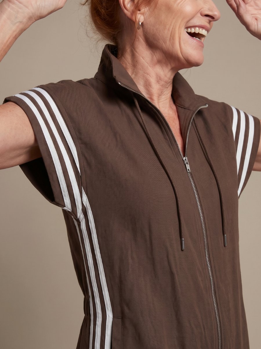 Women's Relaxed-Fit Zip-Front Stripe-Panel Everyday Jumpsuit