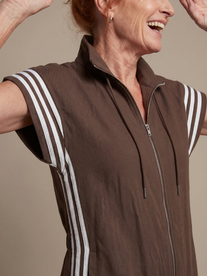 Women's Relaxed-Fit Zip-Front Stripe-Panel Everyday Jumpsuit