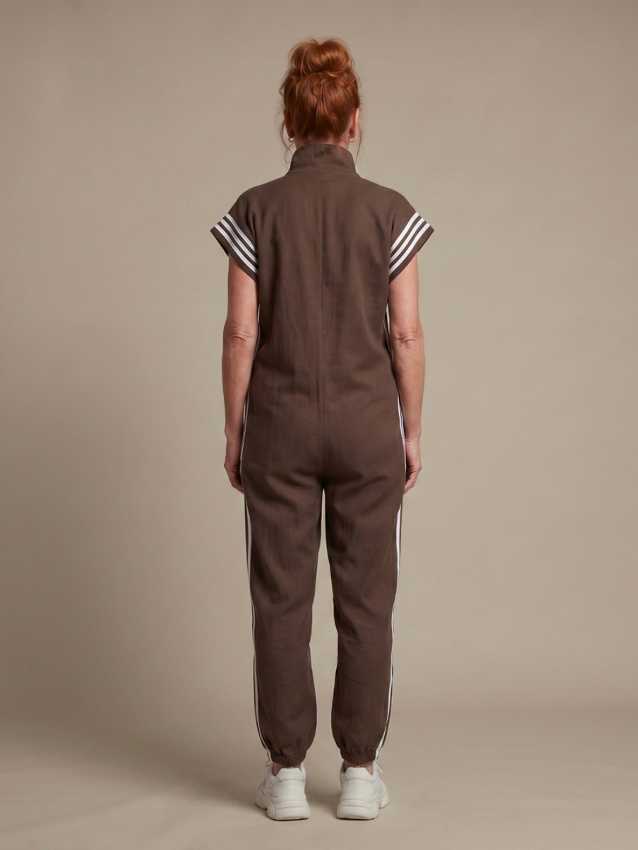 Women's Relaxed-Fit Zip-Front Stripe-Panel Everyday Jumpsuit