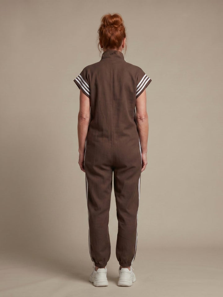 Women's Relaxed-Fit Zip-Front Stripe-Panel Everyday Jumpsuit