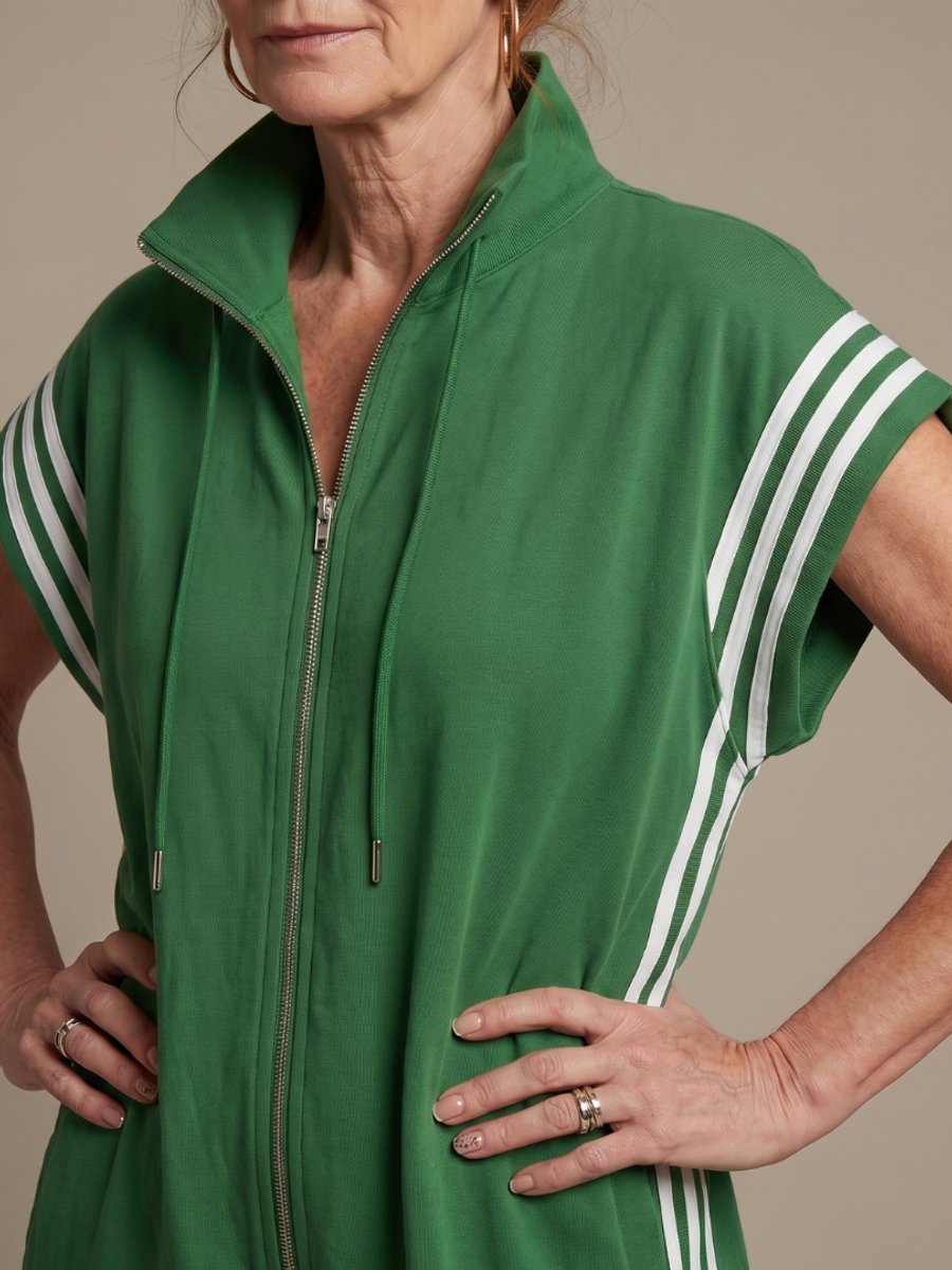 Women's Relaxed-Fit Zip-Front Stripe-Panel Everyday Jumpsuit