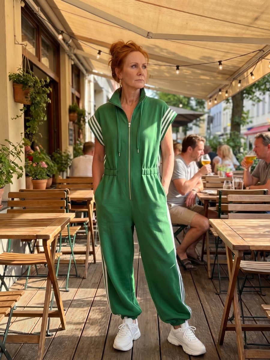Women's Relaxed-Fit Zip-Front Stripe-Panel Everyday Jumpsuit