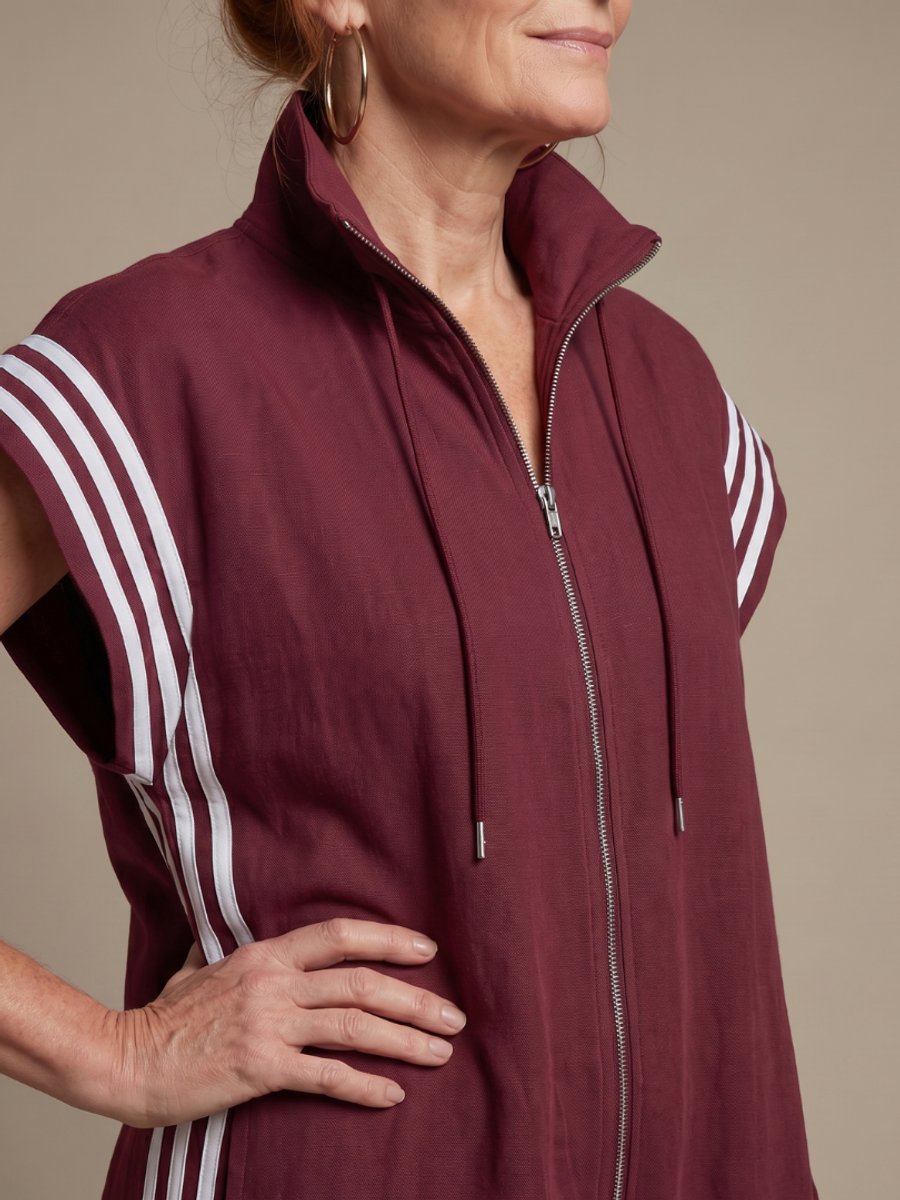 Women's Relaxed-Fit Zip-Front Stripe-Panel Everyday Jumpsuit