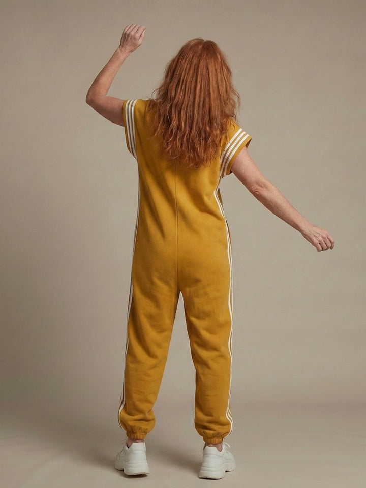 Women's Relaxed-Fit Zip-Front Stripe-Panel Everyday Jumpsuit