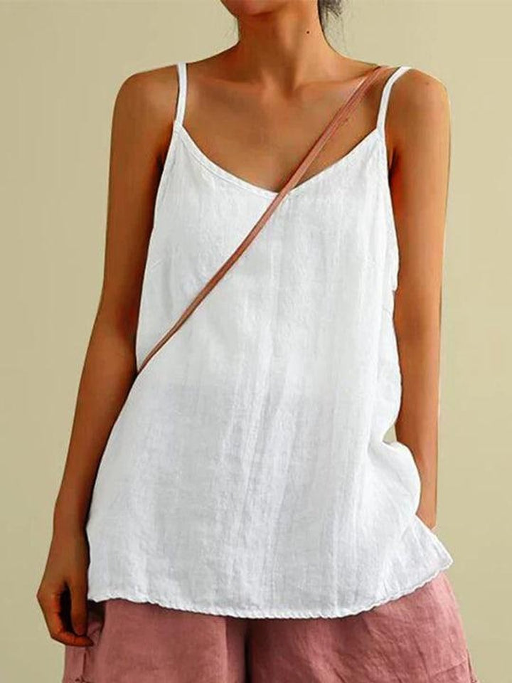 Women's Relaxed Linen Spaghetti Strap Cami Blouse Summer Top