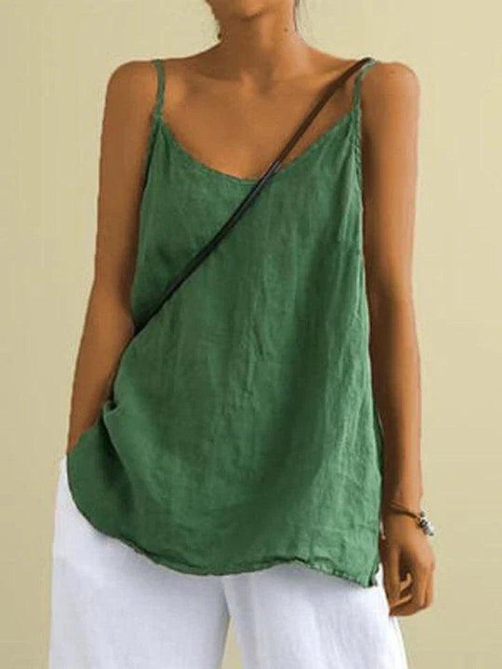 Women's Relaxed Linen Spaghetti Strap Cami Blouse Summer Top