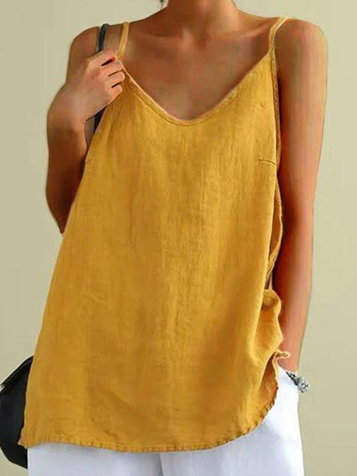 Women's Relaxed Linen Spaghetti Strap Cami Blouse Summer Top