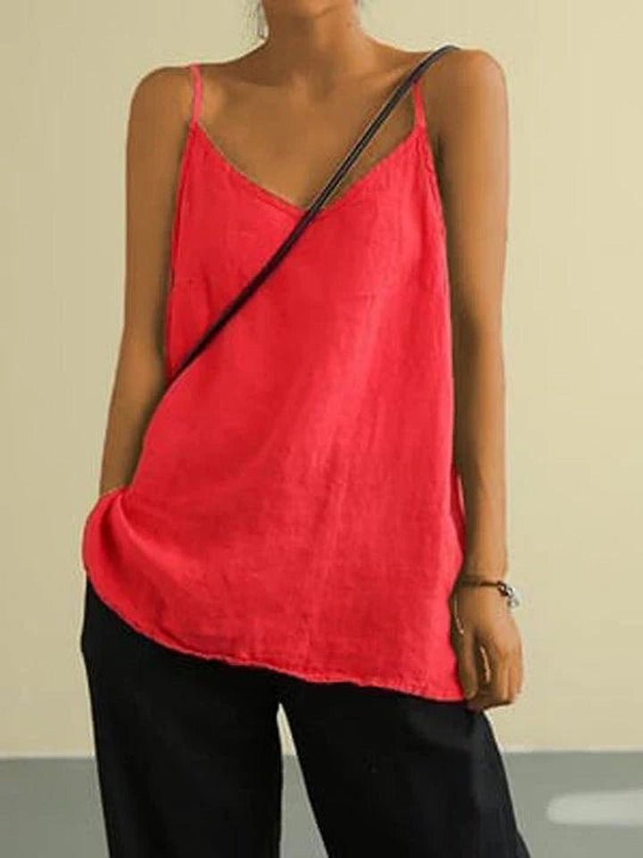 Women's Relaxed Linen Spaghetti Strap Cami Blouse Summer Top