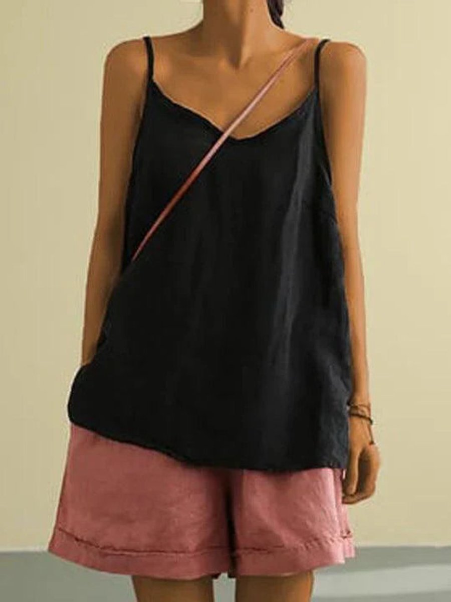 Women's Relaxed Linen Spaghetti Strap Cami Blouse Summer Top