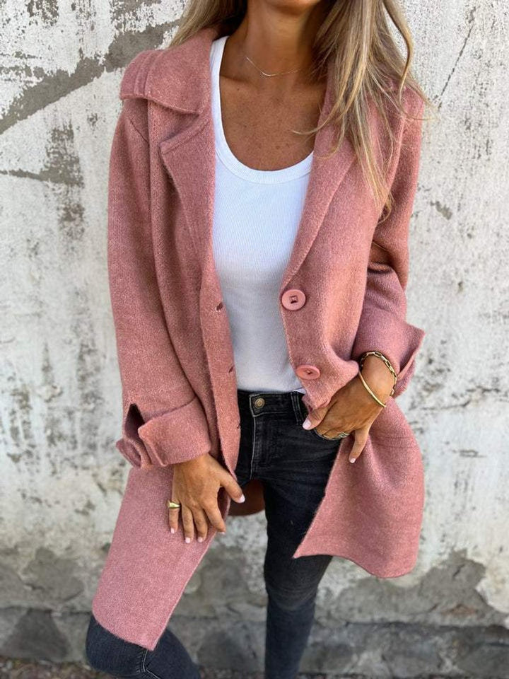 Women's Relaxed Longline Button-Front Wool Coat Lapel