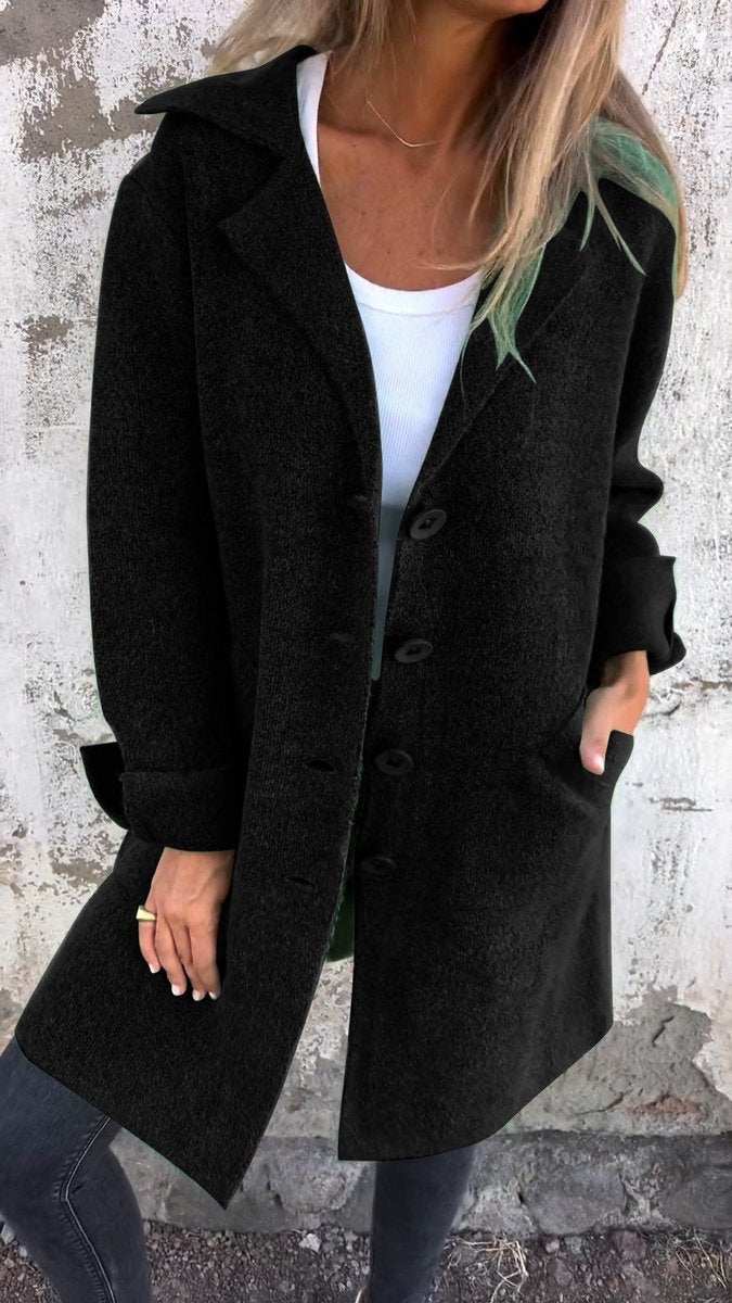 Women's Relaxed Longline Button-Front Wool Coat Lapel