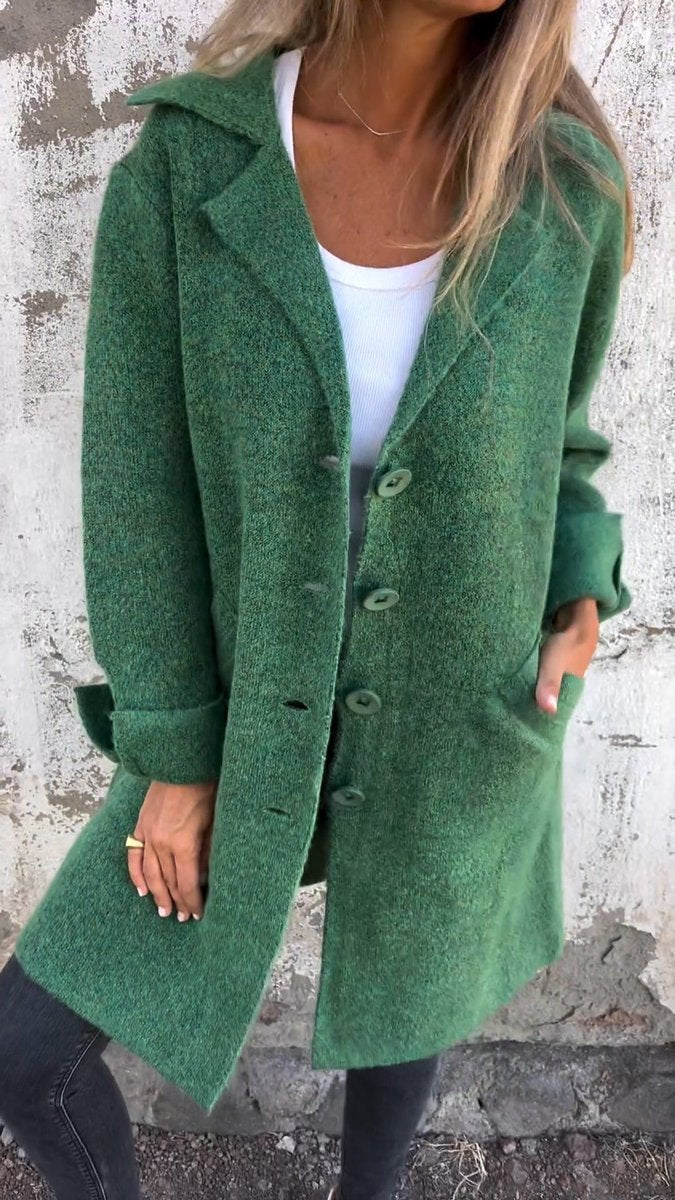 Women's Relaxed Longline Button-Front Wool Coat Lapel