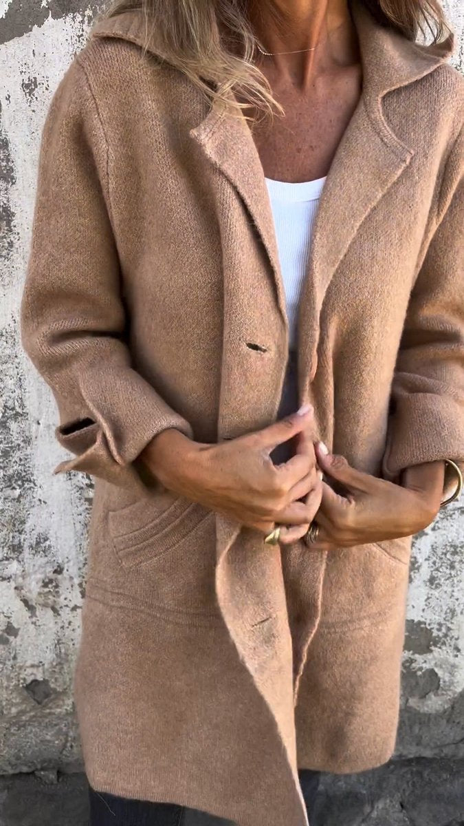 Women's Relaxed Longline Button-Front Wool Coat Lapel