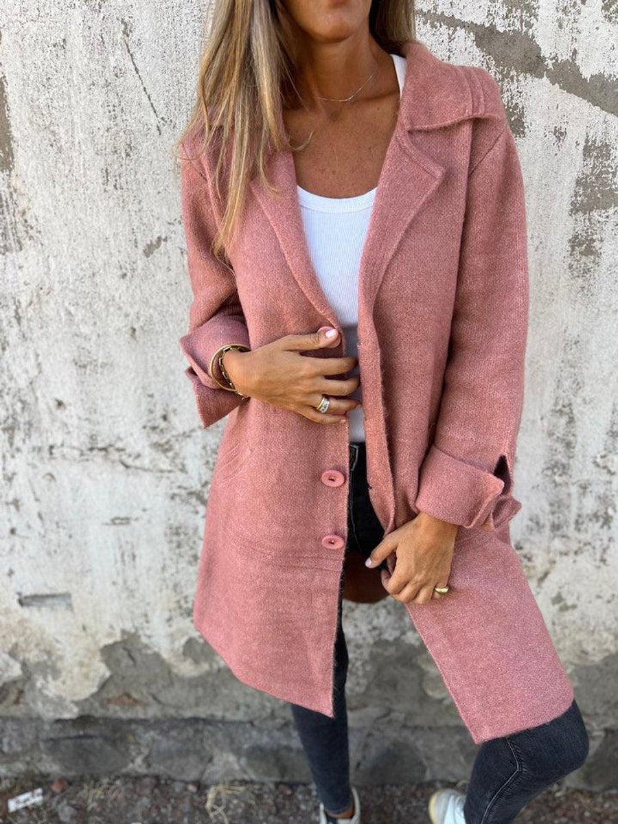 Women's Relaxed Longline Button-Front Wool Coat Lapel