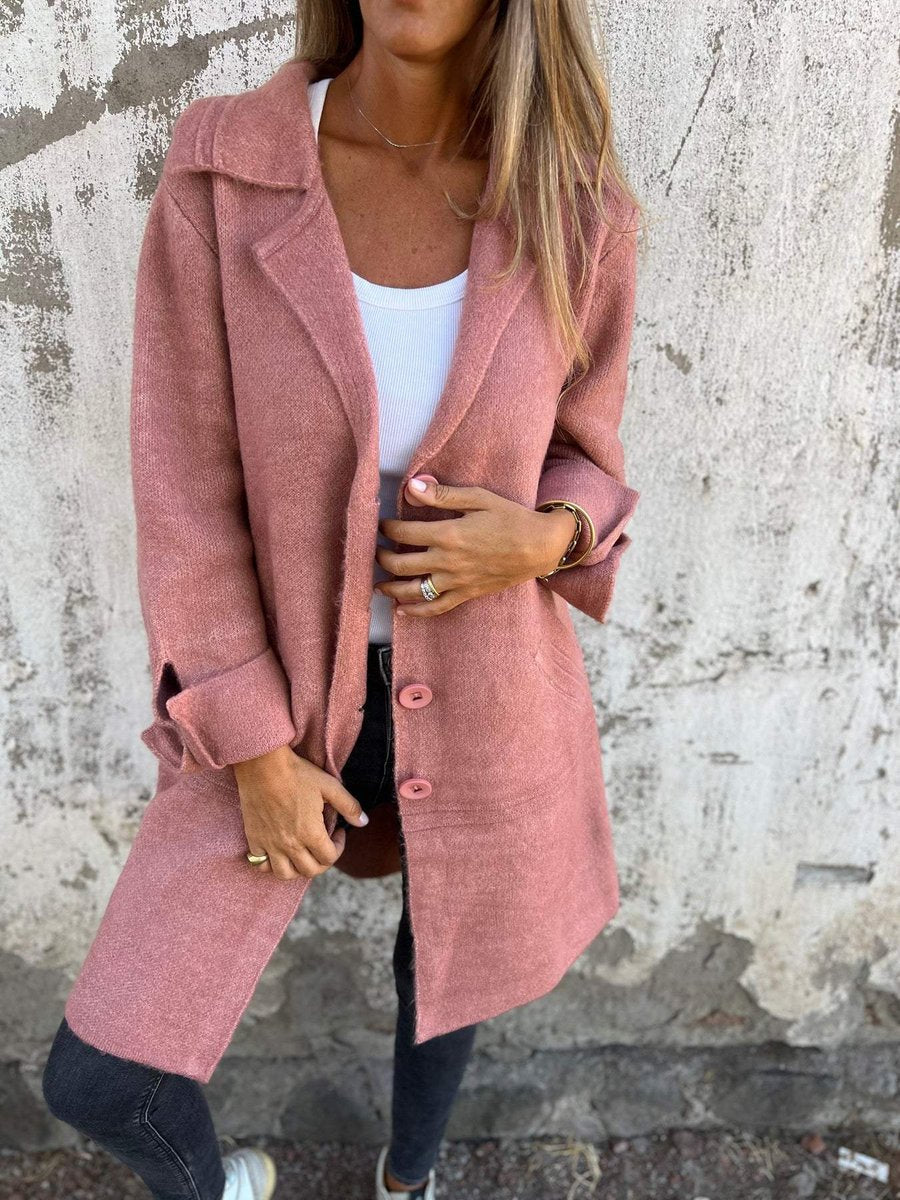 Women's Relaxed Longline Button-Front Wool Coat Lapel