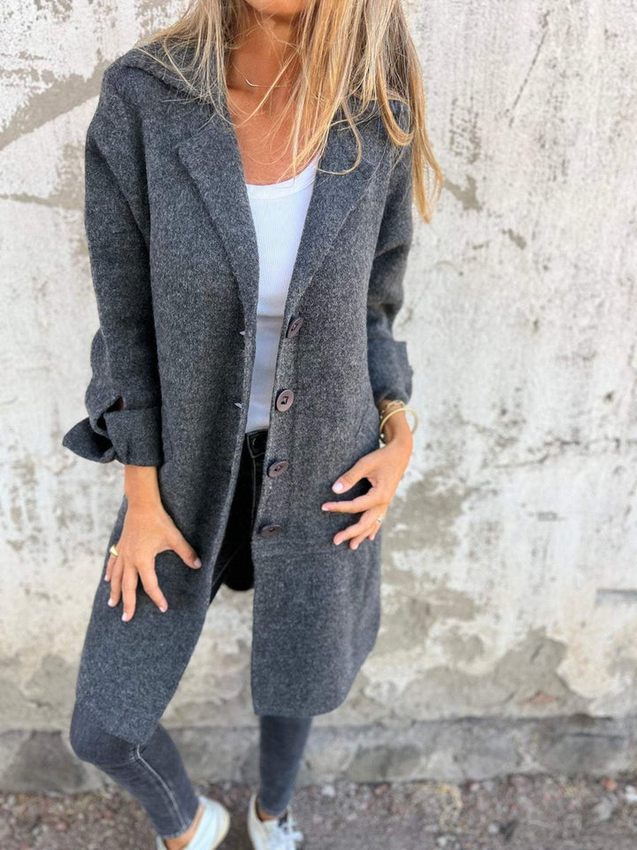 Women's Relaxed Longline Button-Front Wool Coat Lapel