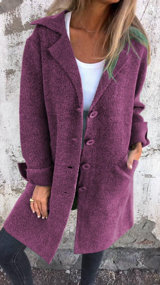 Women's Relaxed Longline Button-Front Wool Coat Lapel