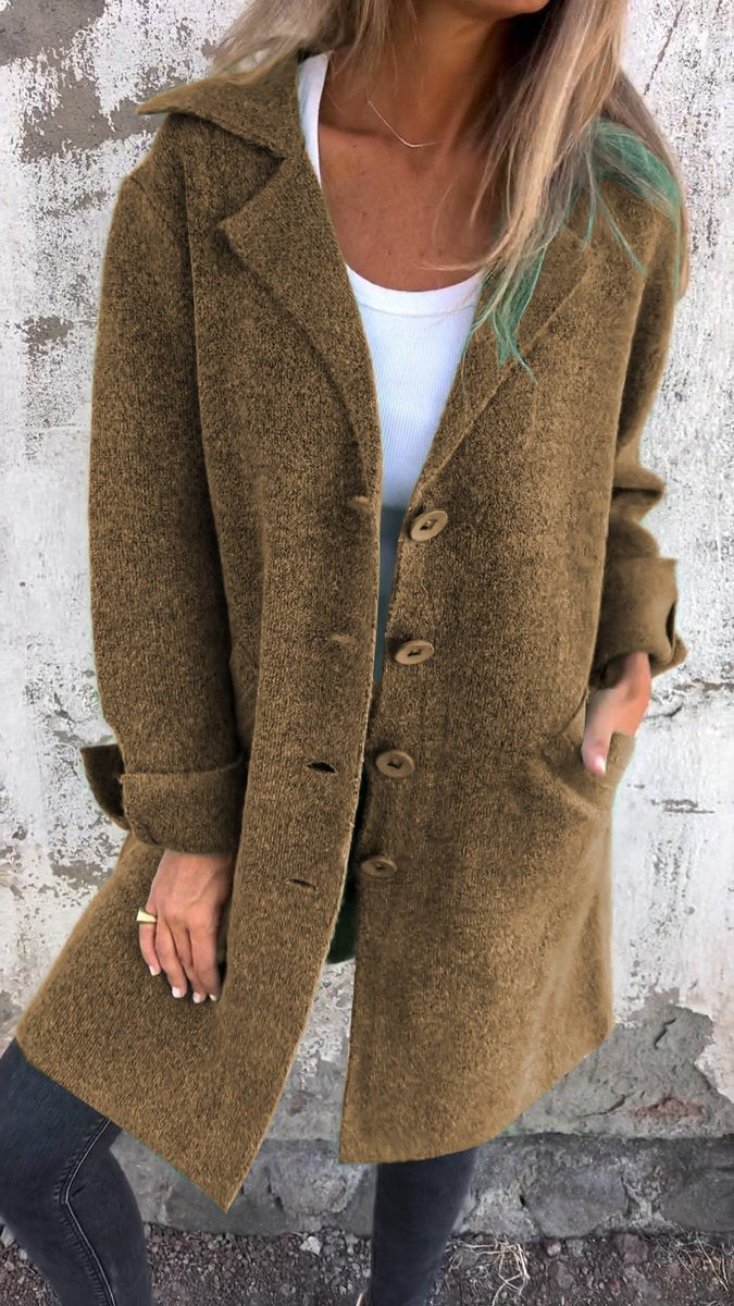 Women's Relaxed Longline Button-Front Wool Coat Lapel