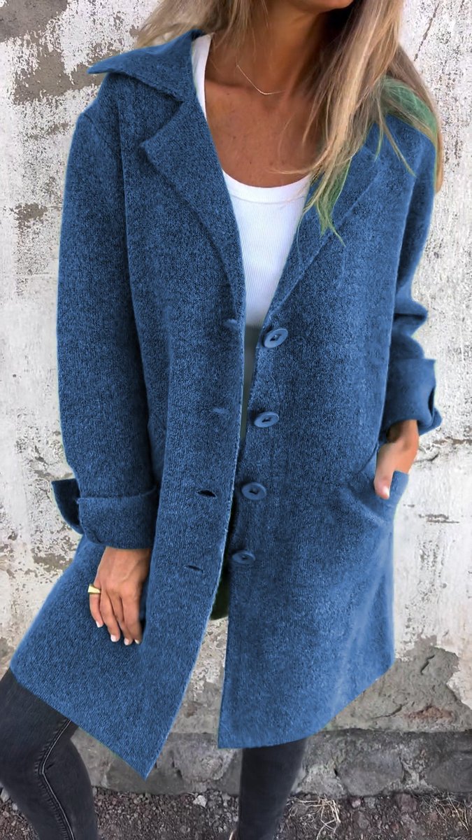 Women's Relaxed Longline Button-Front Wool Coat Lapel