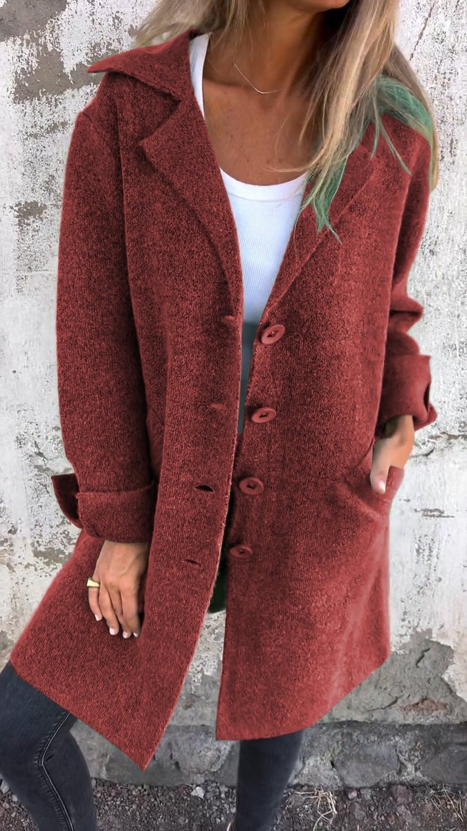Women's Relaxed Longline Button-Front Wool Coat Lapel